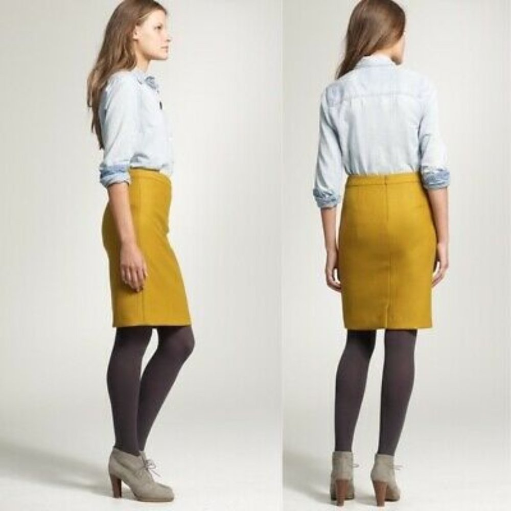 J Crew Yellow Wool Pencil Skirt
